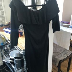 Black Off-The-Shoulder Dress with Ruffle, M